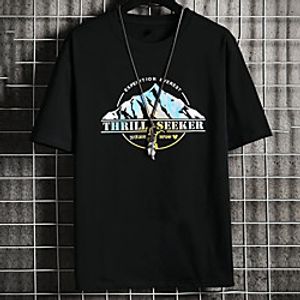 Men's Unisex Tee T shirt Hot Stamping Graphic Prints Mountain Plus Size Print Short Sleeve Casual Tops 100% Cotton Basic Designer Big and Tall Black miniinthebox