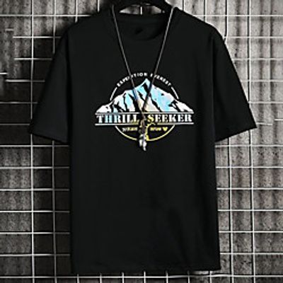 Men's Unisex Tee T shirt Hot Stamping Graphic Prints Mountain Plus Size Print Short Sleeve Casual Tops 100% Cotton Basic Designer Big and Tall Black miniinthebox