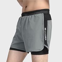 Men's Running Shorts Sweatshorts Drawstring 2 in 1 Bottoms Athletic Breathable Quick Dry Moisture Wicking Fitness Gym Workout Running Sportswear Activewear Color Block Black Grey Lightinthebox - thumbnail