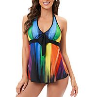 Women's Swimwear Tankini 2 Piece Plus Size Swimsuit Open Back Print Rainbow Rainbow Camisole Plunge Bathing Suits New Vacation Fashion / Modern / Padded Bras miniinthebox - thumbnail