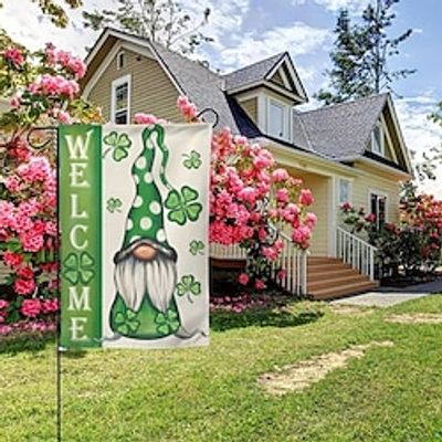 1pc, St Patrick's Day Garden Flag, Green Gnome Shamrocks Vertical Double Sided Flag, Welcome St Patrick's Day Holiday Yard Outdoor Decor, Home Decor, Outdoor Decor, Yard Decor, Garden Decorations Lightinthebox