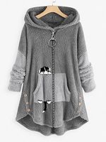 Casual Oversized Cat Print Zip Hooded Coat