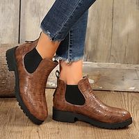 Women's Brown Lizard Croc Pattern Faux Leather Casual Simple Chelsea Booties Ankle Boots Lightinthebox - thumbnail