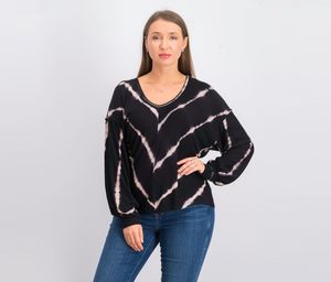 Womens V Neck Long Sleeve Top  Black