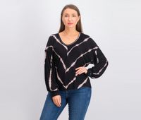 Womens V Neck Long Sleeve Top  Black - thumbnail