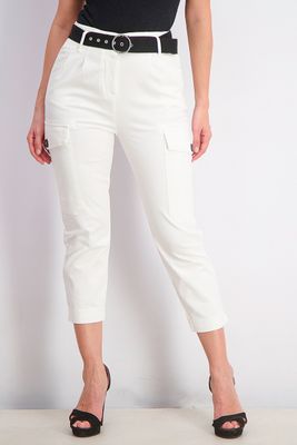 Womens Cargo Pocket Belted Pants White Womens Cargo Pocket Belted Pants White