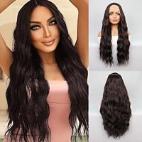 Synthetic Lace Wig Wavy Style 28 inch Dark Brown Middle Part T Part Wig Women's Wig Black Brown Lightinthebox - thumbnail