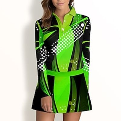 Women's Polo Shirt Golf Shirt Button Up Polo Breathable Quick Dry Moisture Wicking Long Sleeve Golf Apparel Golf Clothes Regular Fit Polka Dot Spring Autumn Tennis Golf Pickleball Lightinthebox