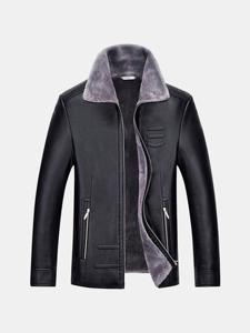 Simple Design Fleece Leather Jacket