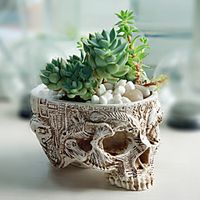 Skeleton Head Design Resin Succulent Plant Flower Pot Planter Container Large Flowerpot Halloween Props Treat Container for Home Office Desk Decoration Lightinthebox - thumbnail