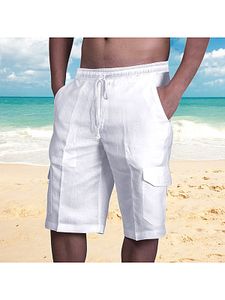 Men's Linen Double Pocket Tethered Beach Cargo Shorts