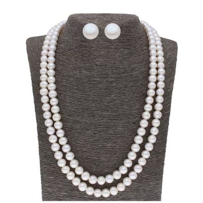Sri Jagdamba Pearls 2 Line Round White Pearl Set - JPJUN-20-251
