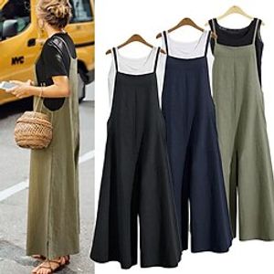 Women's Overall Pocket Split Solid Color Crew Neck Holiday Vacation Going out Bootcut Loose Fit Sleeveless Sleeveless Black Navy Blue Light Brown S M L Spring Lightinthebox