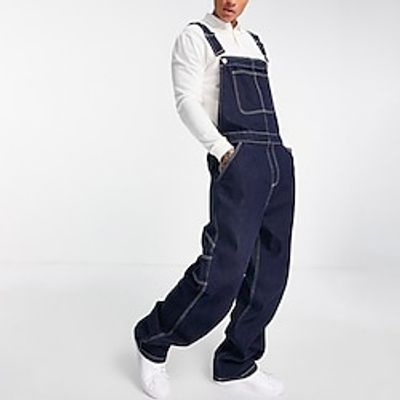 Men's Jeans Trousers Overalls Denim Pants Suspender Pants Pocket Straight Leg Plain Comfort Breathable Outdoor Daily Going out Fashion Casual Dark Blue Lightinthebox