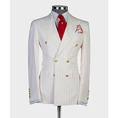 Beige Men's Wedding Party Beach Wedding Suits Striped 2 Piece Retro Vintage Formal Tailored Fit Double Breasted Six-buttons 2024 Lightinthebox