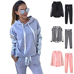 Women's 2 Piece Patchwork Tracksuit Sweatsuit Casual Athleisure 2pcs Winter Long Sleeve Thermal Warm Breathable Soft Fitness Gym Workout Jogging Training Sportswear Solid Colored Normal Hoodie Track miniinthebox