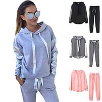 Women's 2 Piece Patchwork Tracksuit Sweatsuit Casual Athleisure 2pcs Winter Long Sleeve Thermal Warm Breathable Soft Fitness Gym Workout Jogging Training Sportswear Solid Colored Normal Hoodie Track miniinthebox - thumbnail