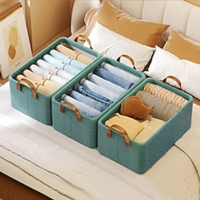 2PCS Foldable Cationic Steel Frame Storage Box Portable Clothing Sorting Storage Box Thickened Fabric Toy Storage Basket Organizer Pants Clothing Storage Box Cabinet Drawer Organizer Lightinthebox