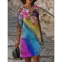 Women's Casual Dress Shift Dress Summer Dress Floral Rainbow Print V Neck Mini Dress Active Fashion Outdoor Daily Half Sleeve Loose Fit Rainbow Summer Spring S M L XL XXL Lightinthebox - thumbnail
