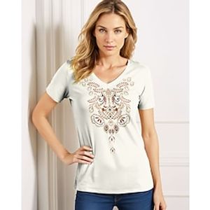 Women's T shirt Tee Graphic Casual White Red Blue Print Short Sleeve Fashion V Neck Regular Fit Spring  Summer Lightinthebox