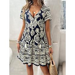 Women's Casual Dress Print V Neck Mini Dress Boho Vacation Beach Short Sleeve Summer Lightinthebox