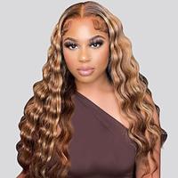 150% Density Loose Deep Wave 134 Lace Front Human Hair Wigs Transparent Lace Human Hair Wigs Highlight 4/27 Color Lightinthebox