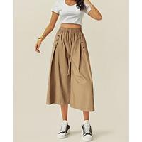 Women's Wide Leg Polyester Solid Colored Black Army Green Casual Daily High Waist Calf-Length Casual Daily Wear Spring Summer Lightinthebox - thumbnail