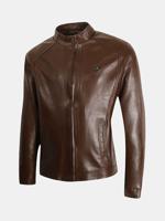 Stand Collar Faux Leather Jacket