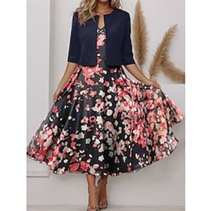 Women's Two Piece Dress Set Casual Dress Chiffon Dress Outdoor Holiday Fashion Streetwear Print Midi Dress V Neck Half Sleeve Floral Regular Fit Pink Navy Blue Blue Spring S M L XL XXL Lightinthebox