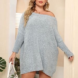 Women's Plus Size Tops Pullover Sweatshirt Plain Patchwork Long Sleeve Crewneck Streetwear Daily Going out Acrylic Fall Winter Light Grey  Loose Lightinthebox