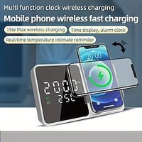 Smart Multifunctional Alarm Clock 15W Wireless Charger Mobile Phone Holder Clock Mobile Phone Desktop Wireless Charger Clock Thermometer Three-in-one Wireless Charging For Home Room Bedroom Decor miniinthebox