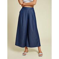 Rayon Dark Blue Pocket Wide Leg Pants - thumbnail