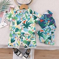Children's Hawaiian Style Floral Shirt For Children Aged 0-4, Boys Full Print Coconut Tree Short Sleeved 2-Piece Set Lightinthebox