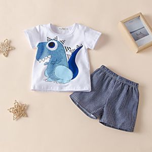 Kids Girls' Clothing Set Dinosaur Letter Print Short Sleeve Active Regular White 2-6 Years miniinthebox