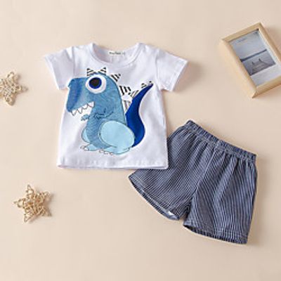 Kids Girls' Clothing Set Dinosaur Letter Print Short Sleeve Active Regular White 2-6 Years miniinthebox