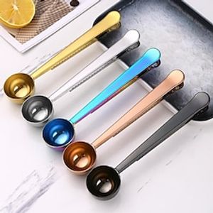 304 stainless steel two-in-one coffee spoon with clip multi-functional milk powder measuring spoon clip spoon kitchen food sealing clip miniinthebox