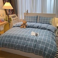 Solid Color Washing Sanding Duvet Cover Set Bedding Set Luxury Soft Microfiber Comforter Cover Queen Size 4 Piece Bedding Set 1 Duvet Cover 1 Bed Sheet 2 Pillowcases) coverlet miniinthebox - thumbnail