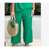 Women's Wide Leg Pants Trousers Cotton And Linen Green Fashion Vacation Wide Leg Full Length Comfort Plain S M L XL 2XL Lightinthebox - thumbnail