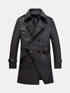 PU Leather Mid-long Trench Coat