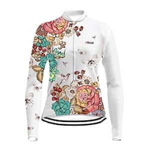 21Grams Women's Cycling Jersey Long Sleeve Bike Top with 3 Rear Pockets Mountain Bike MTB Road Bike Cycling Breathable Quick Dry Moisture Wicking White Butterfly Floral Botanical Spandex Polyester Lightinthebox