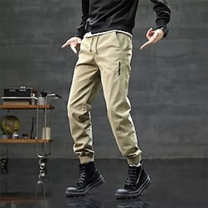 Men's Cargo Pants Trousers Drawstring Elastic Waist Multi Pocket Solid Color Casual Daily Going out Sports Stylish ArmyGreen Khaki Micro-elastic Lightinthebox