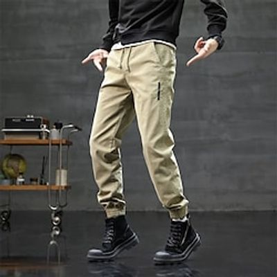 Men's Cargo Pants Trousers Drawstring Elastic Waist Multi Pocket Solid Color Casual Daily Going out Sports Stylish ArmyGreen Khaki Micro-elastic Lightinthebox