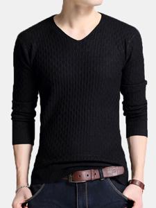 Solid Color Knitted Casual Sweater