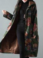 Casual Printed Women Hooded Thick Coats