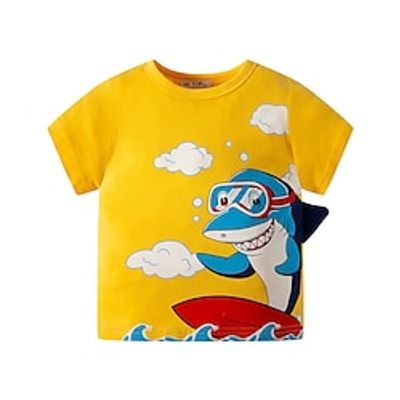 Kids Toddler Boys T shirt Short Sleeve 3D Print Shark Crewneck Blue Yellow Children Tops Spring Summer Active Daily Daily Slim 2-9 Years Lightinthebox