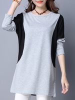 Casual Women Color Contrast Stitching Long Sleeve Blouse