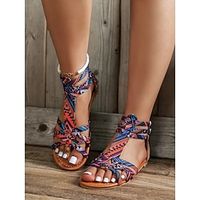 Women's Sandals Boho Bohemia Beach Flat Sandals Braided Sandals Outdoor Daily Beach Summer Includes Replacement Ribbon Flat Heel Peep Toe Punk Elegant Casual Walking Shoes Canvas Buckle Color Block 3D Lightinthebox - thumbnail