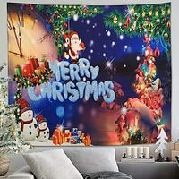 Christmas Party Wall Tapestry Photography Background Holiday Art Decor Blanket Hanging Home Bedroom Living Room Decoration Santa Claus Tree Snowman Elk Snowflake Candle Gift Fireplace miniinthebox - thumbnail