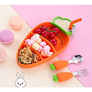 Carrot Silicone Children Cutlery Set Divided Straw Bowl Complementary Food Plate Pan Stainless Steel Spoon Fork Cartoon Silicone Tableware Set Lightinthebox