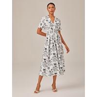 Black White Beach Print Vacation-Style Midi Dress